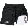 Shorts esportivo masculino dois em um marca Fila respirável