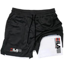 Shorts esportivo masculino dois em um marca Fila respirável