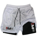 Shorts esportivo masculino dois em um marca Fila respirável