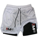Shorts esportivo masculino dois em um marca Fila respirável