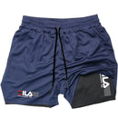 Shorts esportivo masculino dois em um marca Fila respirável